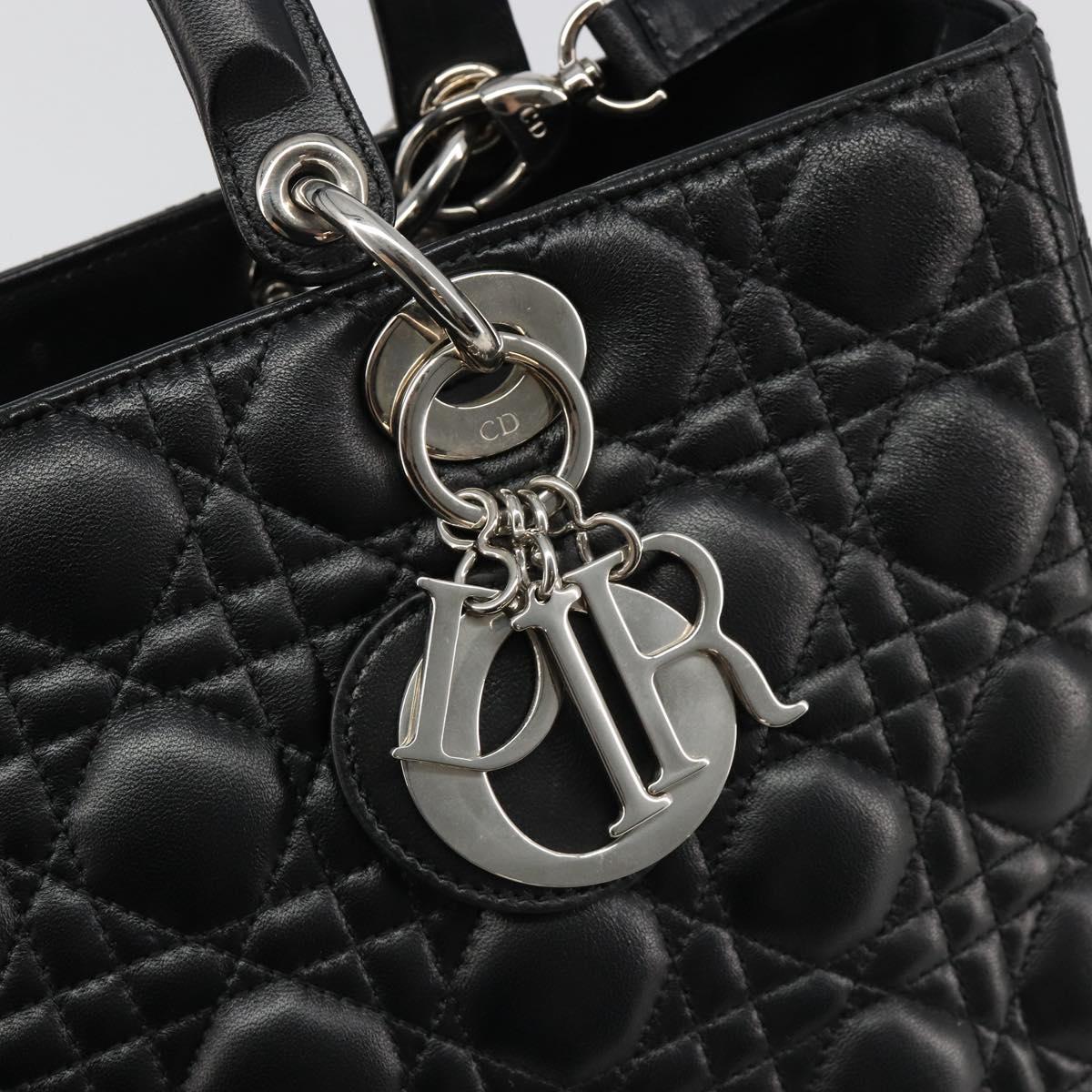 Christian Dior Lady Dior Canage Bag Lamb Skin 2way Black Silver Auth 187086SAM