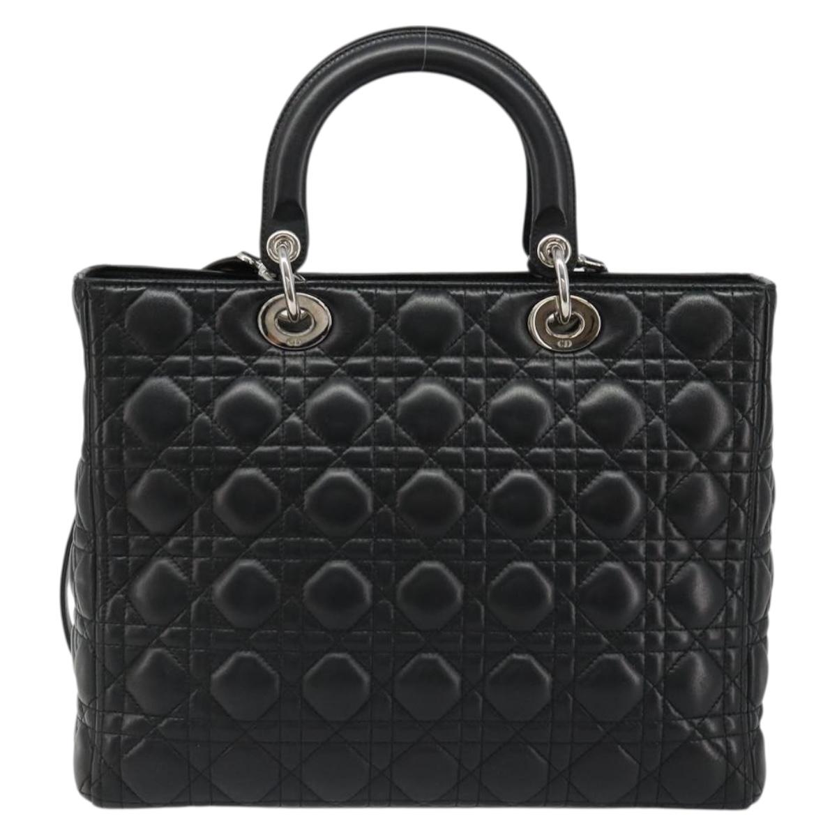 Christian Dior Lady Dior Canage Bag Lamb Skin 2way Black Silver Auth 187086SAM
