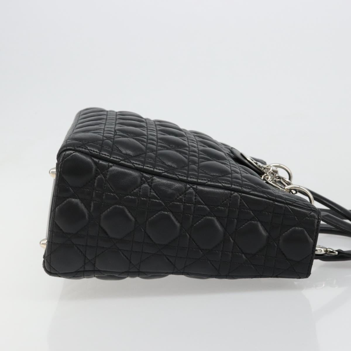 Christian Dior Lady Dior Canage Bag Lamb Skin 2way Black Silver Auth 187086SAM