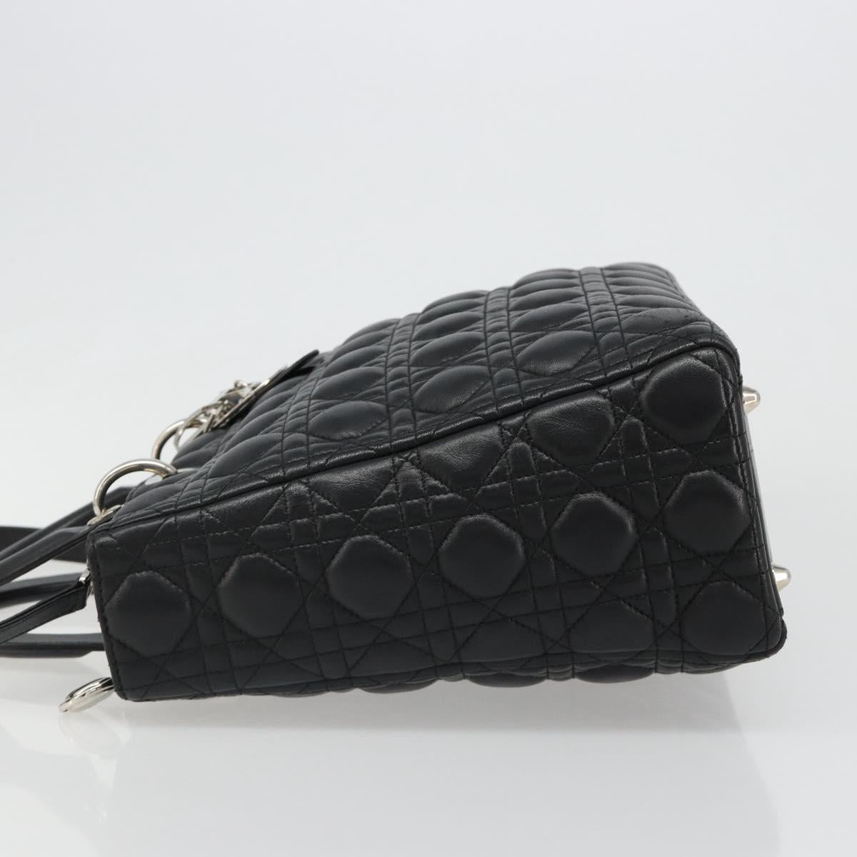 Christian Dior Lady Dior Canage Bag Lamb Skin 2way Black Silver Auth 187086SAM