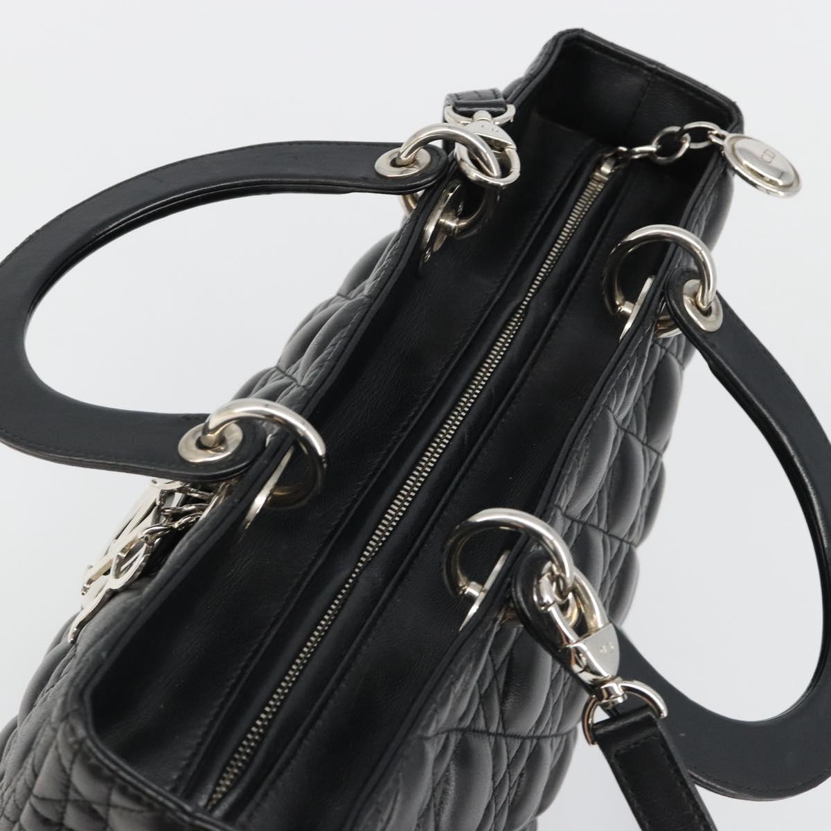 Christian Dior Lady Dior Canage Bag Lamb Skin 2way Black Silver Auth 187086SAM
