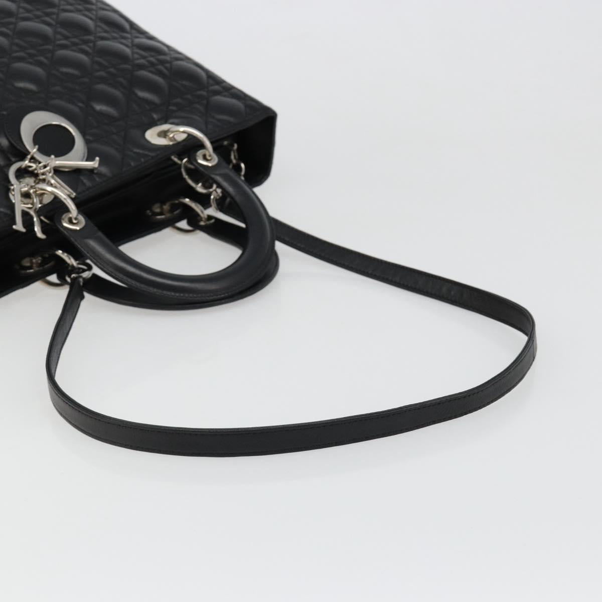 Christian Dior Lady Dior Canage Bag Lamb Skin 2way Black Silver Auth 187086SAM