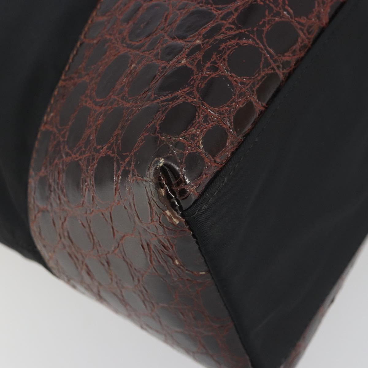 PRADA Hand Bag Nylon Black Gold Auth 187087