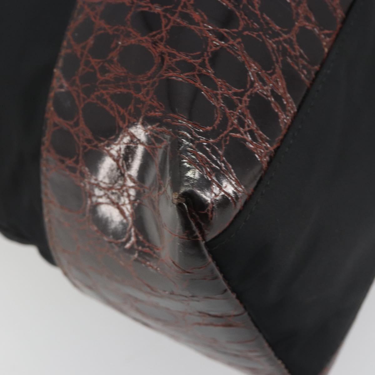 PRADA Hand Bag Nylon Black Gold Auth 187087