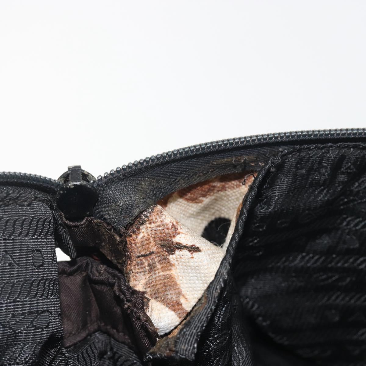 PRADA Hand Bag Nylon Black Gold Auth 187087