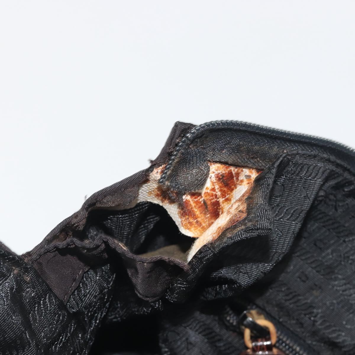 PRADA Hand Bag Nylon Black Gold Auth 187087