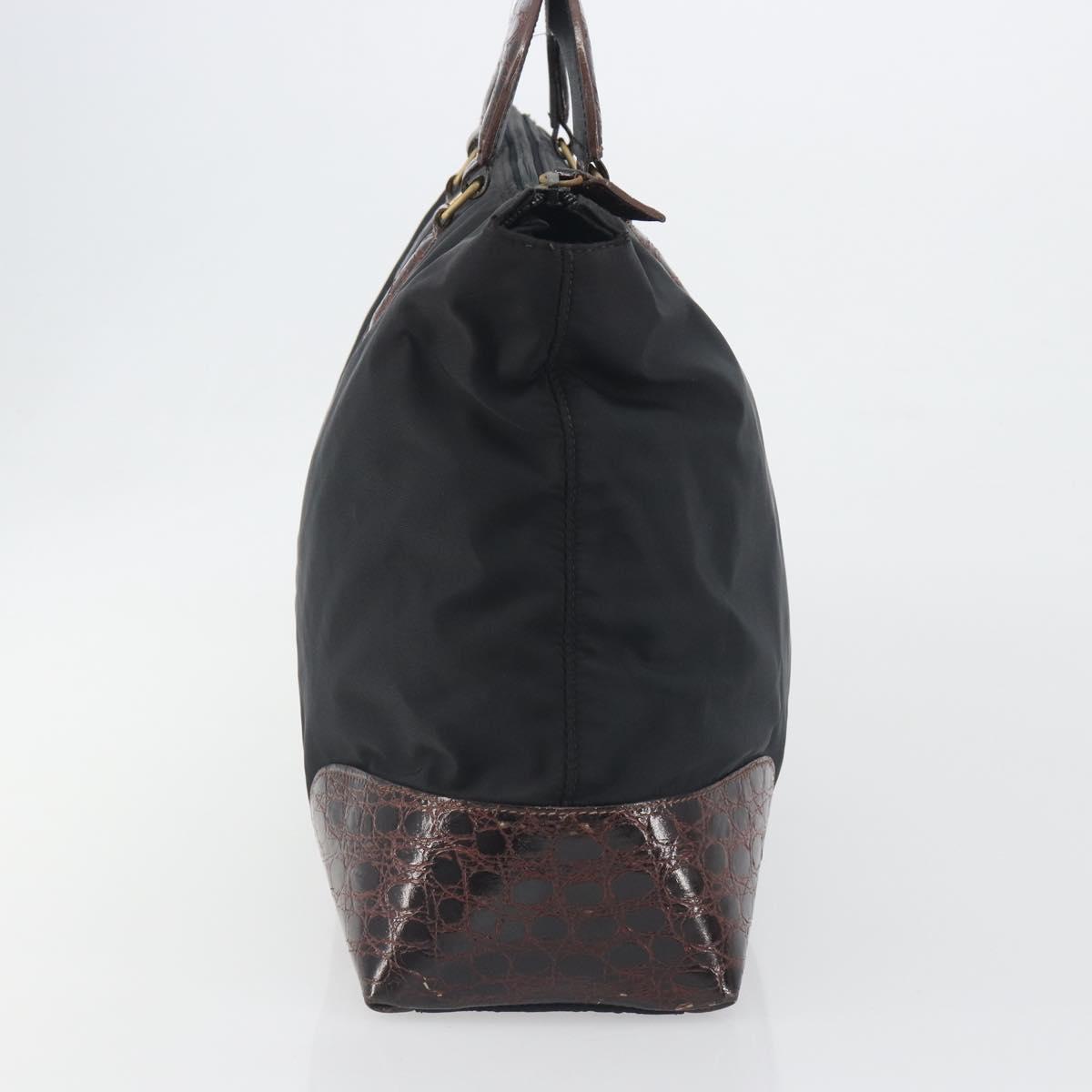 PRADA Hand Bag Nylon Black Gold Auth 187087