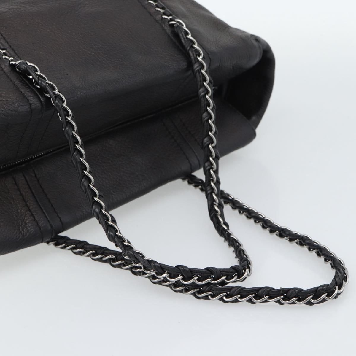 CHANEL Luxury Line Chain Tote Bag Leather Brown Silver CC Auth 187088SAV