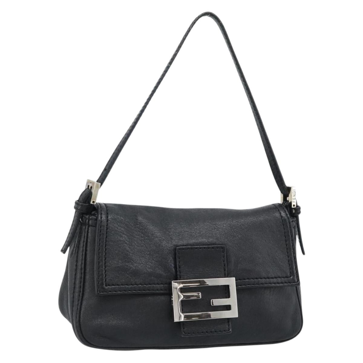 FENDI Mamma Baguette Shoulder Bag Leather Black Silver Auth 187091SAM