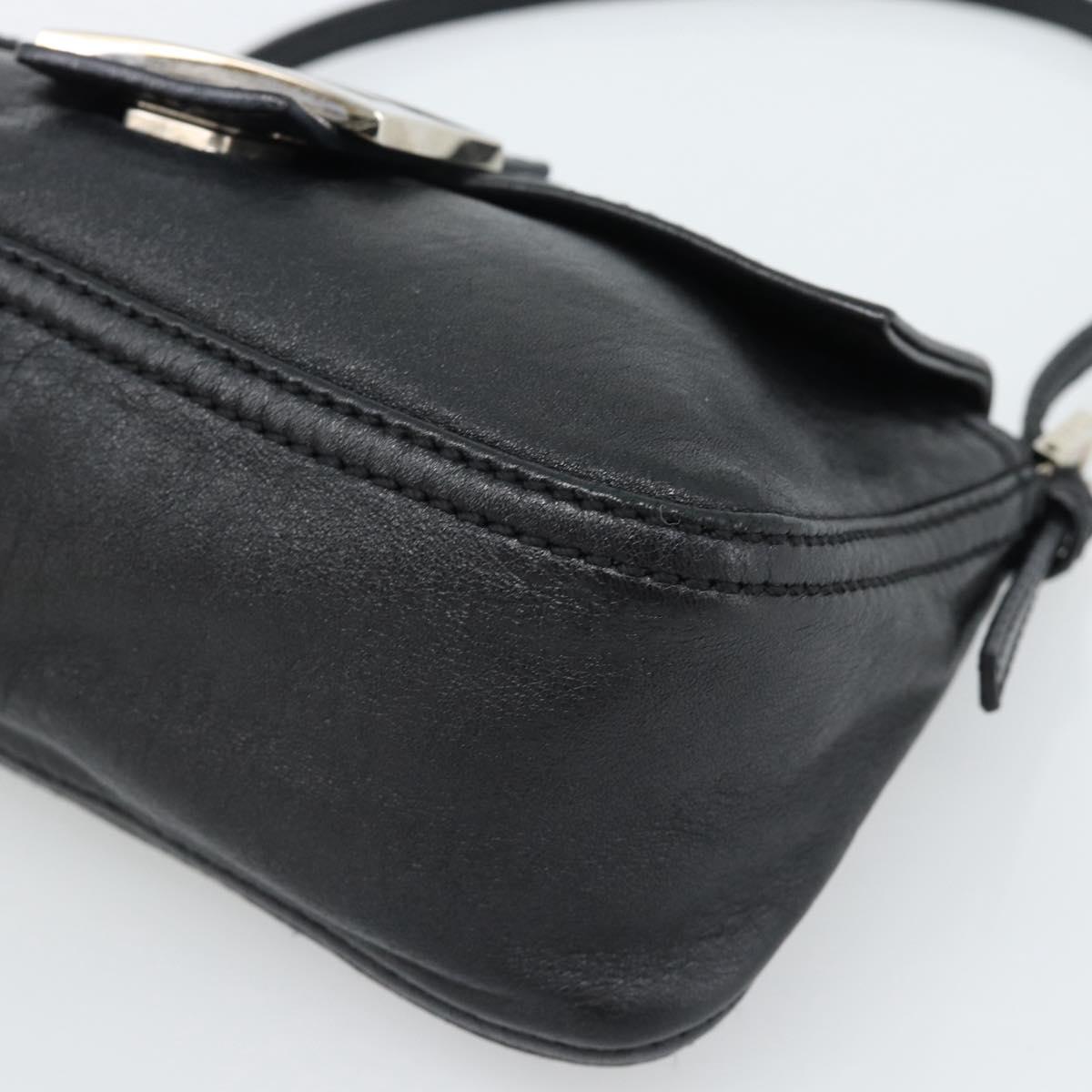 FENDI Mamma Baguette Shoulder Bag Leather Black Silver Auth 187091SAM