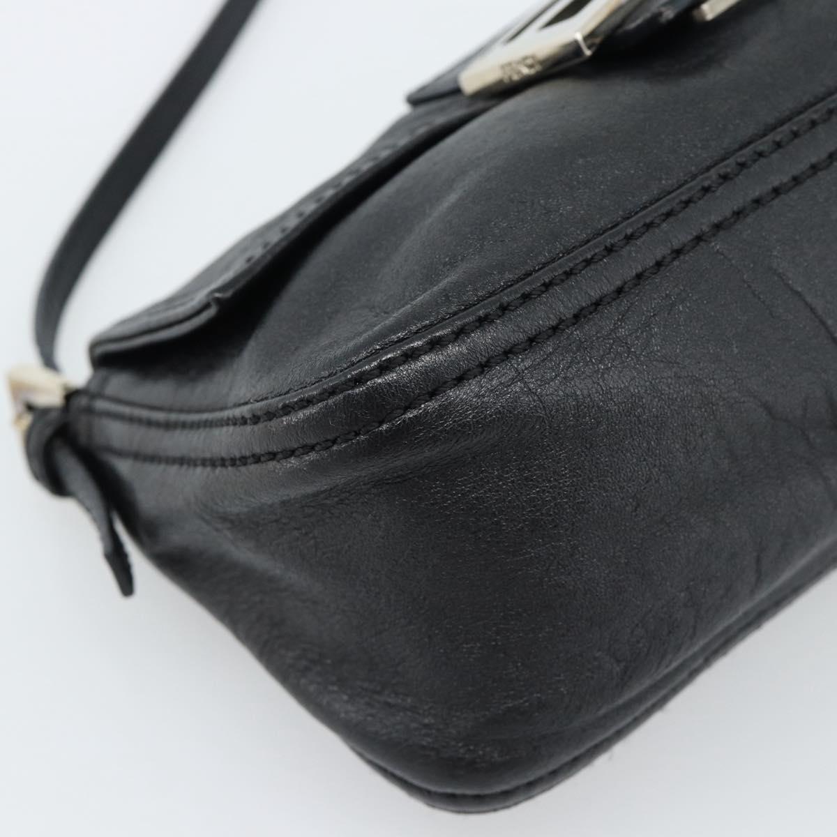 FENDI Mamma Baguette Shoulder Bag Leather Black Silver Auth 187091SAM