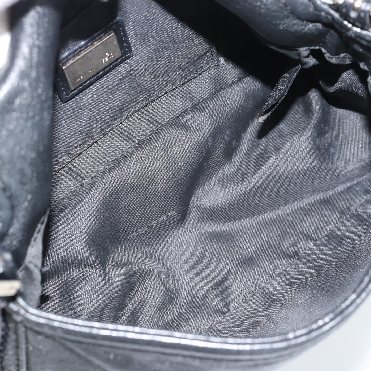 FENDI Mamma Baguette Shoulder Bag Leather Black Silver Auth 187091SAM