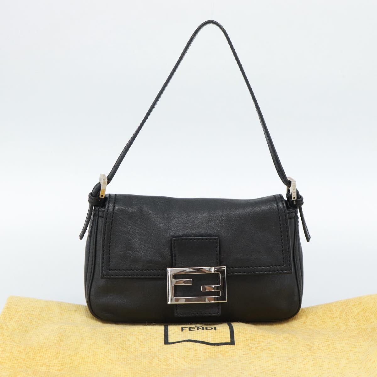 FENDI Mamma Baguette Shoulder Bag Leather Black Silver Auth 187091SAM