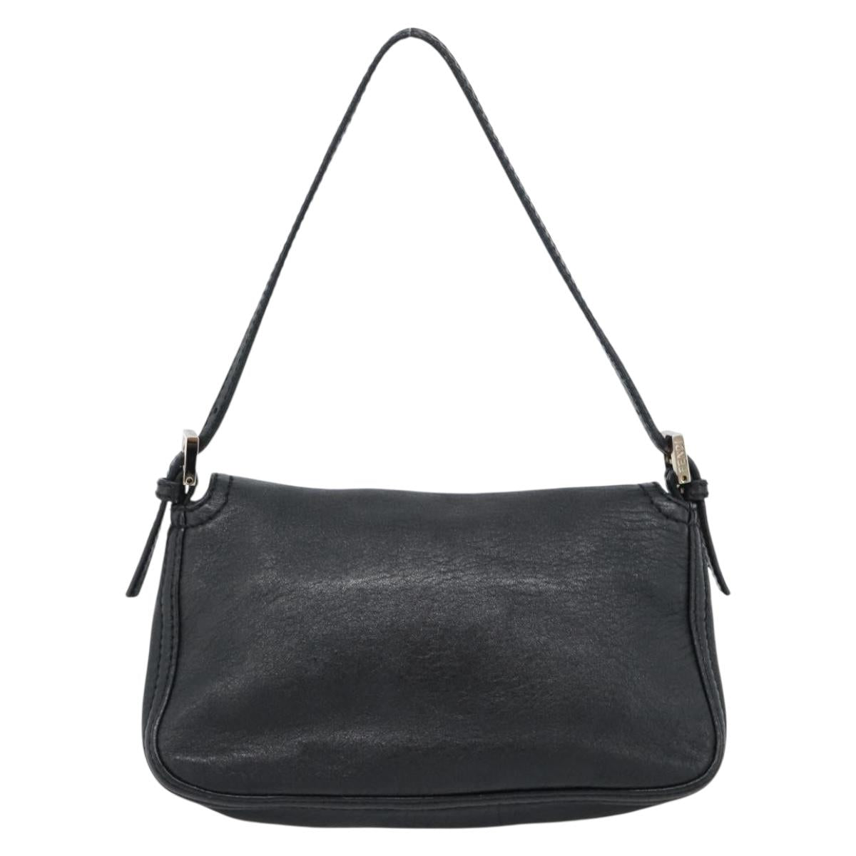 FENDI Mamma Baguette Shoulder Bag Leather Black Silver Auth 187091SAM