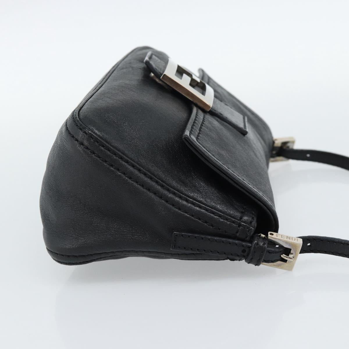FENDI Mamma Baguette Shoulder Bag Leather Black Silver Auth 187091SAM
