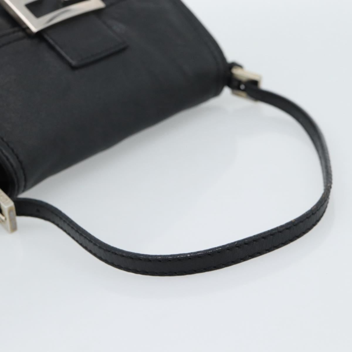 FENDI Mamma Baguette Shoulder Bag Leather Black Silver Auth 187091SAM