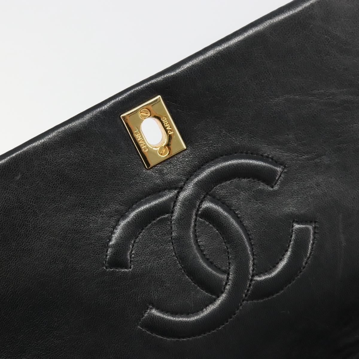 CHANEL Matelasse Chain Shoulder Bag Lamb Skin Black Gold CC Auth 187092SAM