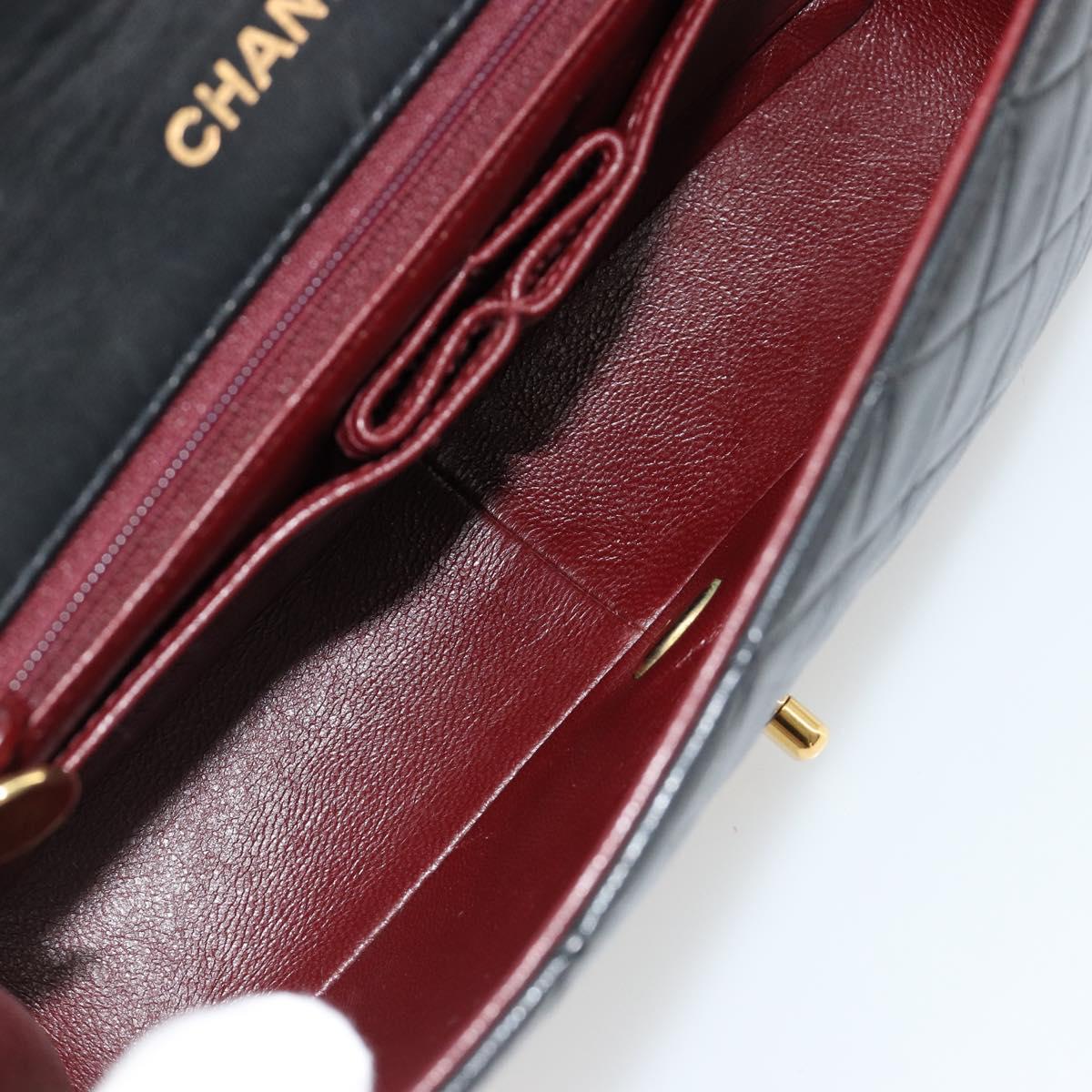 CHANEL Matelasse Chain Shoulder Bag Lamb Skin Black Gold CC Auth 187092SAM