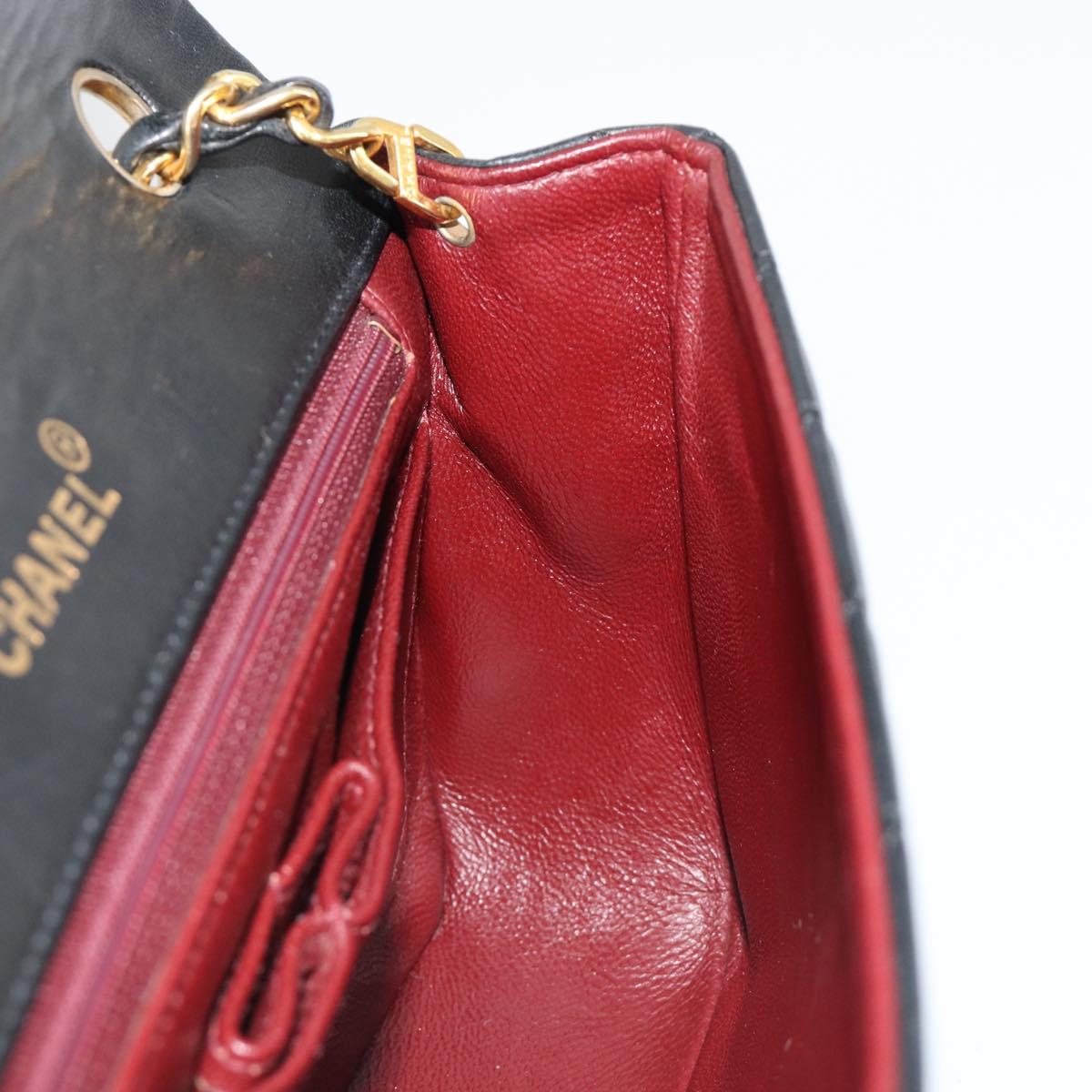 CHANEL Matelasse Chain Shoulder Bag Lamb Skin Black Gold CC Auth 187092SAM