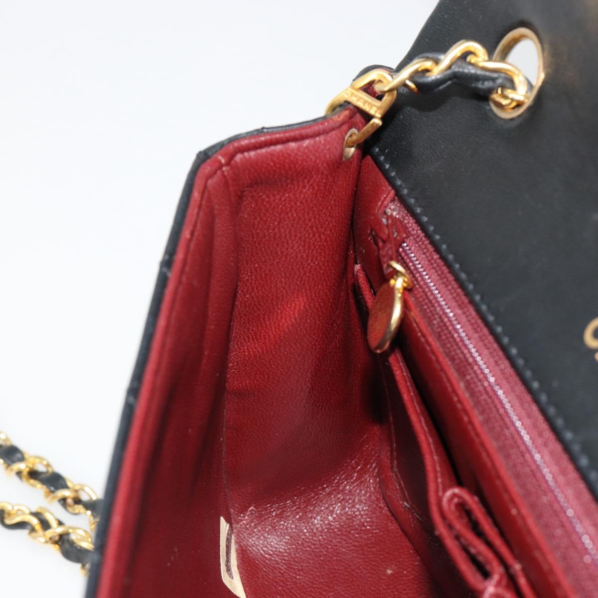 CHANEL Matelasse Chain Shoulder Bag Lamb Skin Black Gold CC Auth 187092SAM