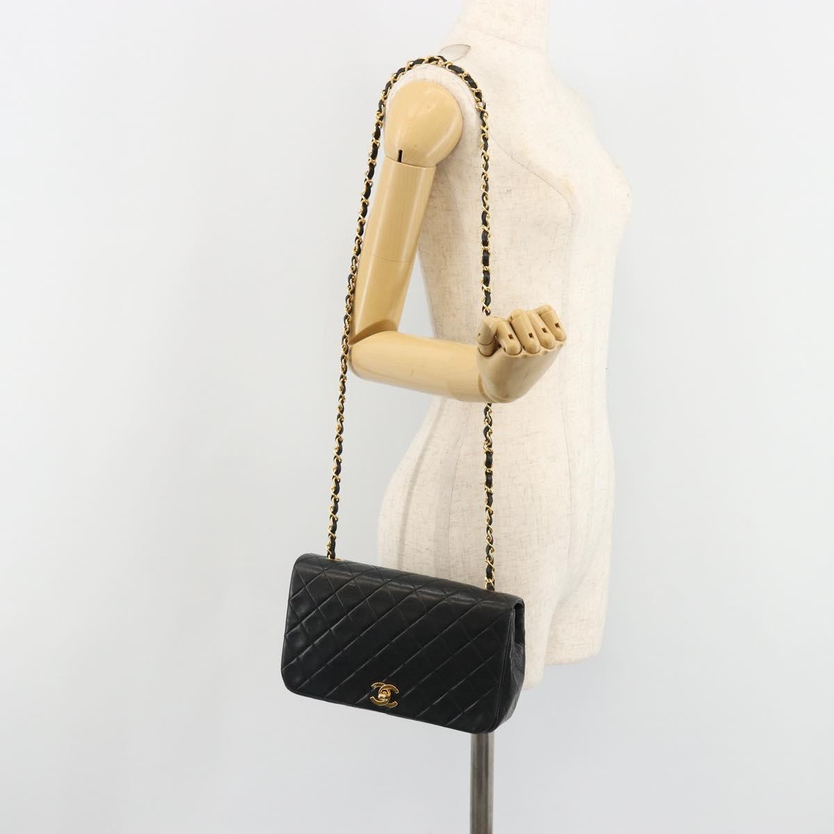 CHANEL Matelasse Chain Shoulder Bag Lamb Skin Black Gold CC Auth 187092SAM
