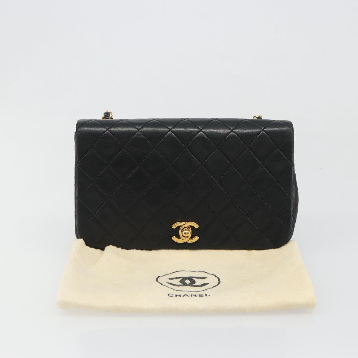 CHANEL Matelasse Chain Shoulder Bag Lamb Skin Black Gold CC Auth 187092SAM