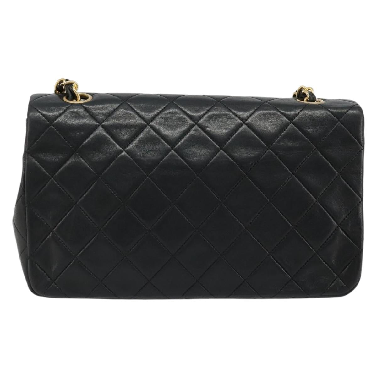 CHANEL Matelasse Chain Shoulder Bag Lamb Skin Black Gold CC Auth 187092SAM