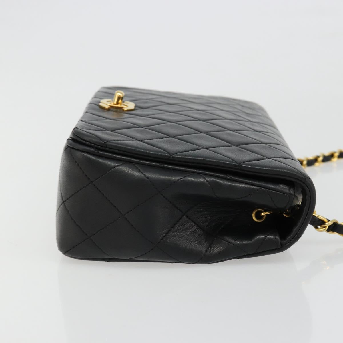 CHANEL Matelasse Chain Shoulder Bag Lamb Skin Black Gold CC Auth 187092SAM