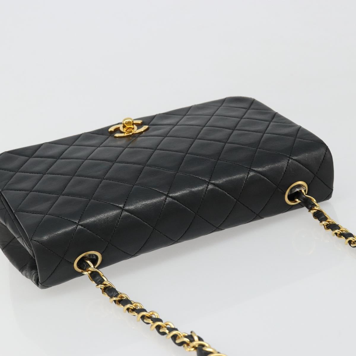 CHANEL Matelasse Chain Shoulder Bag Lamb Skin Black Gold CC Auth 187092SAM