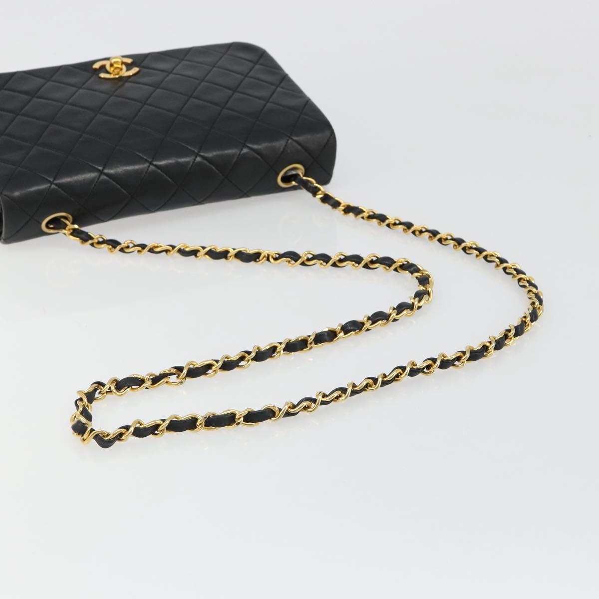 CHANEL Matelasse Chain Shoulder Bag Lamb Skin Black Gold CC Auth 187092SAM