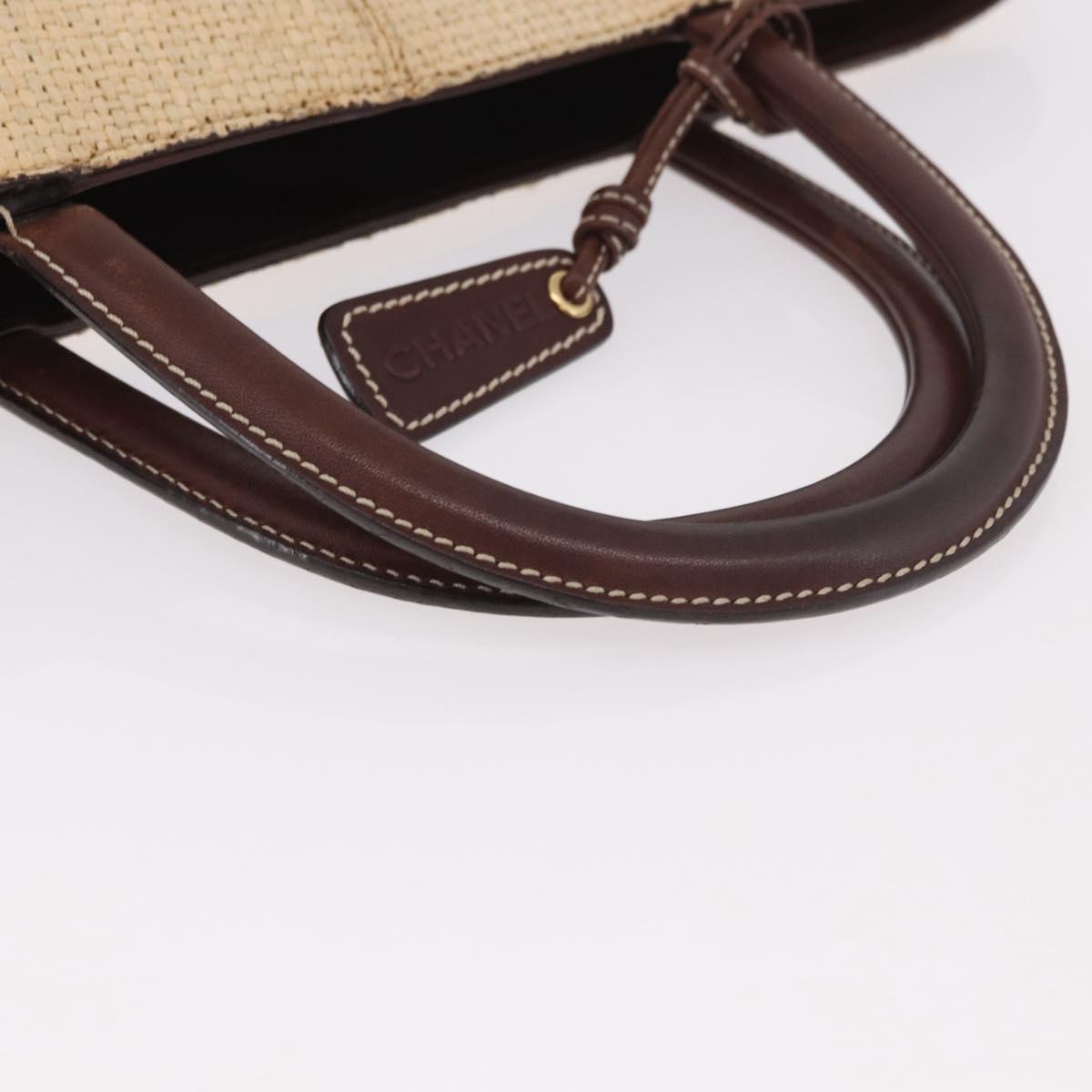 CHANEL Tote Bag Raffia Beige Gold CC Auth 187096