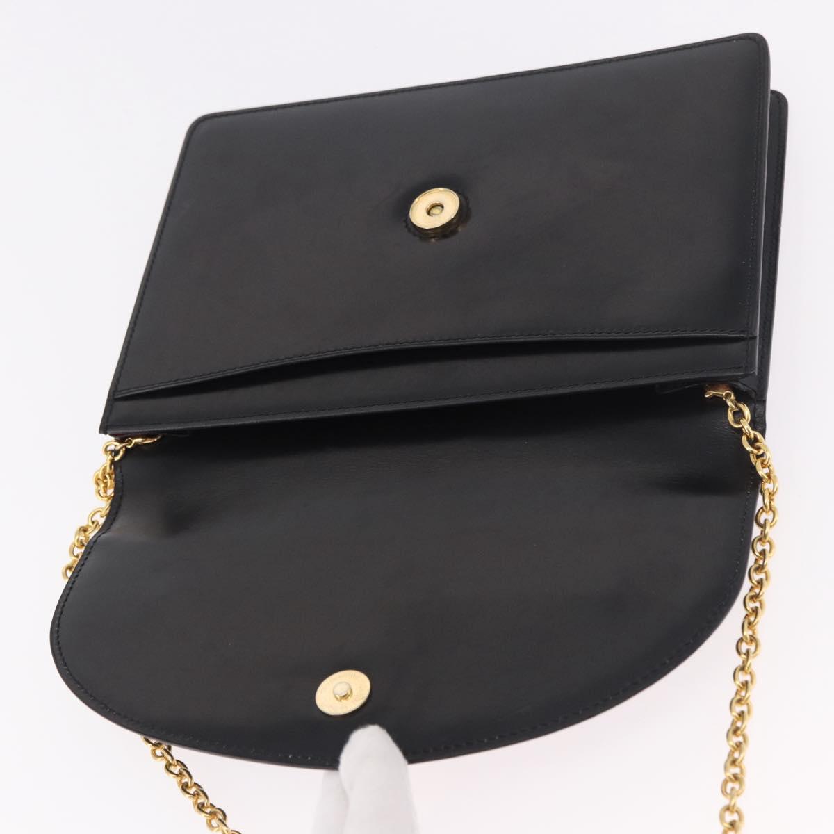CELINE Chain Shoulder Bag Leather Black Gold Auth 187098A