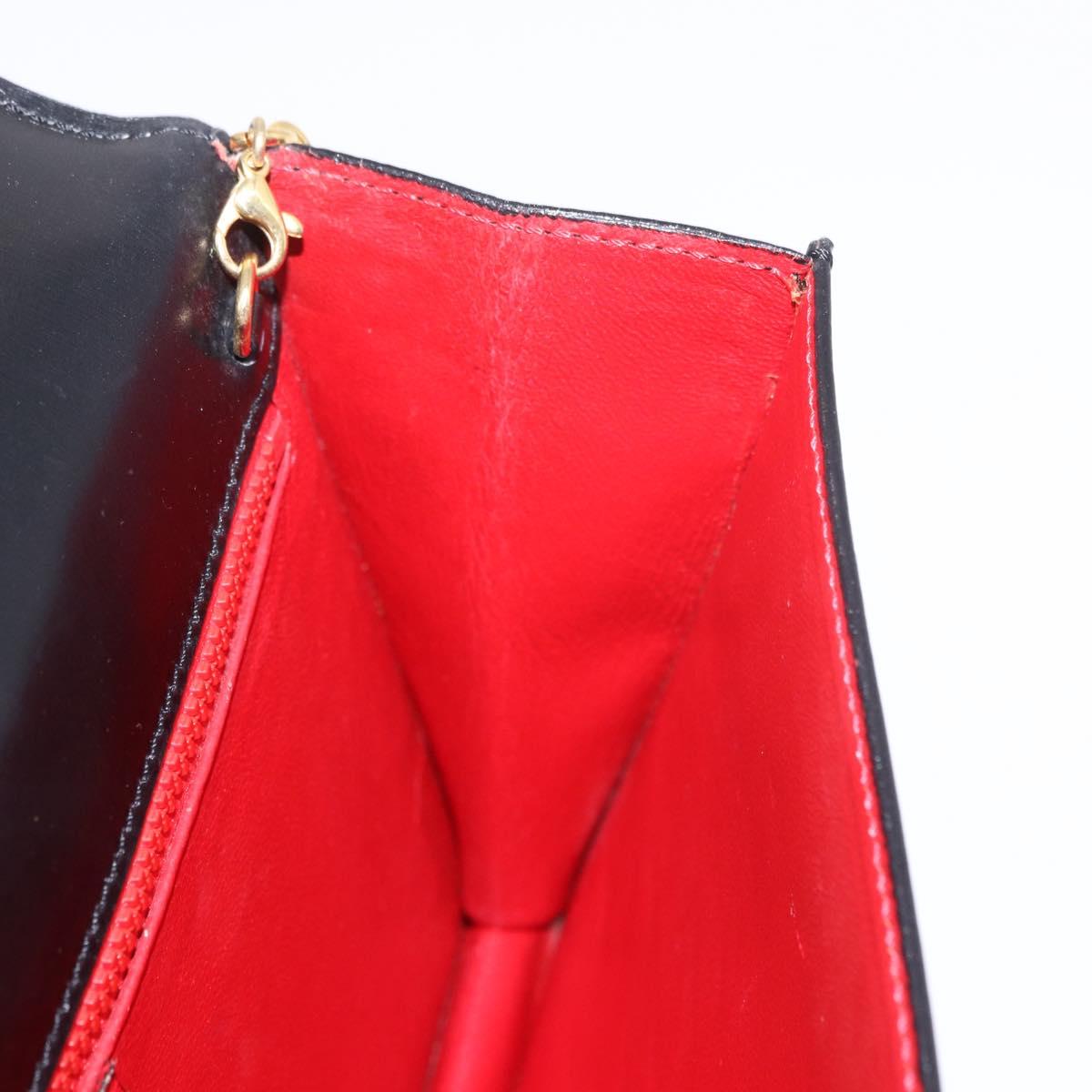 CELINE Chain Shoulder Bag Leather Black Gold Auth 187098A