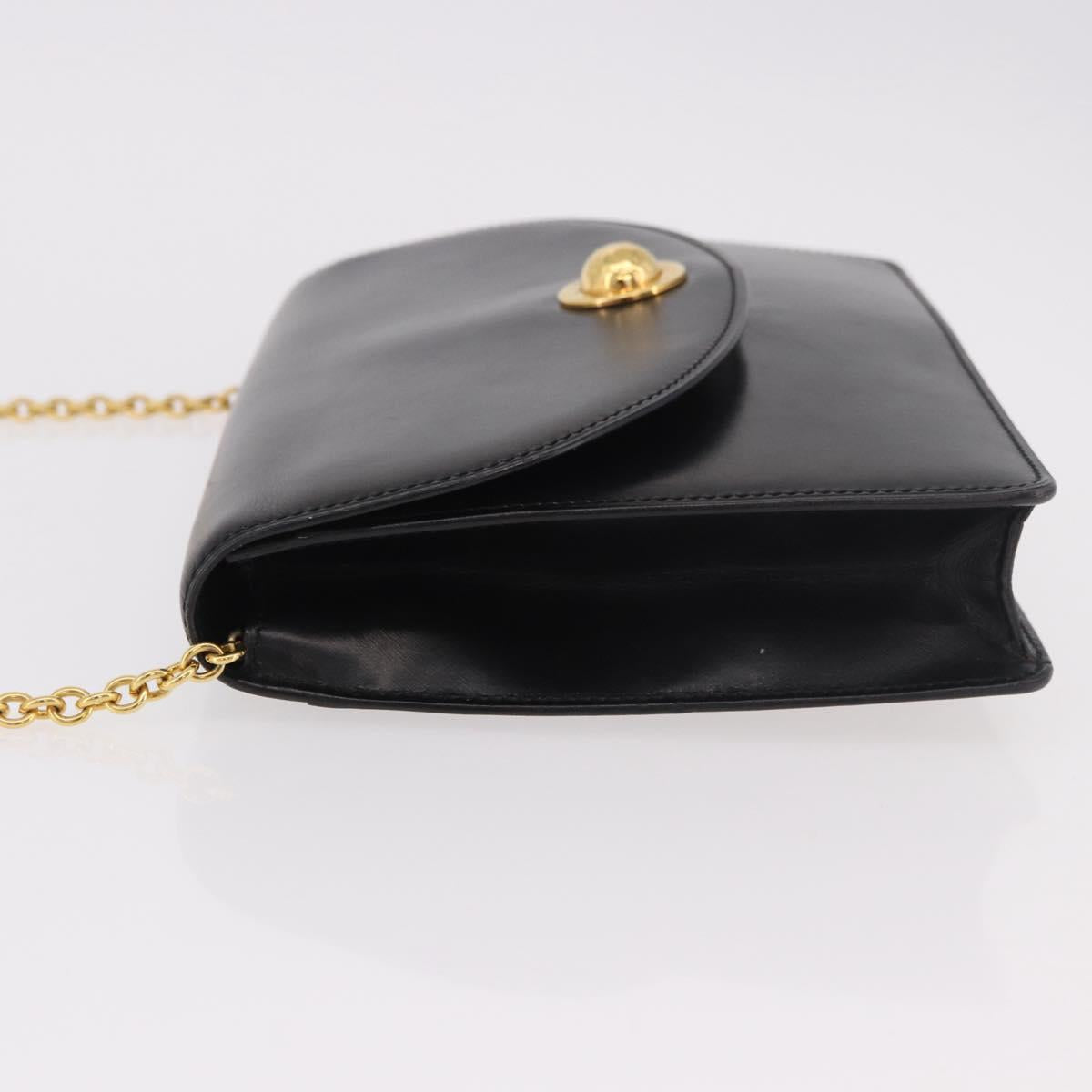 CELINE Chain Shoulder Bag Leather Black Gold Auth 187098A