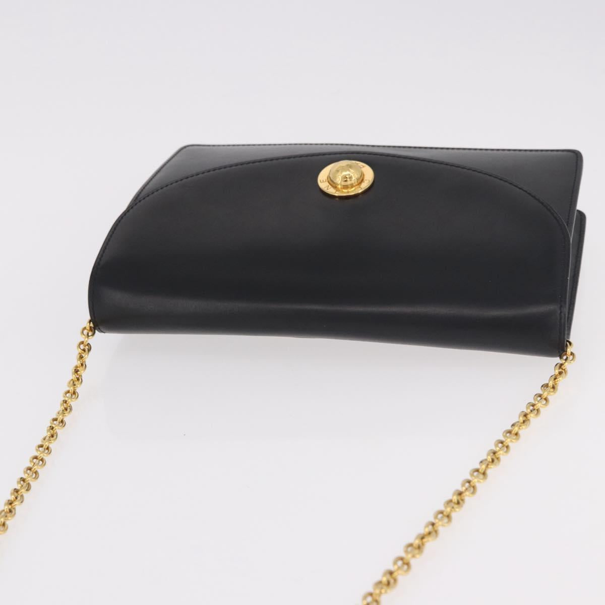 CELINE Chain Shoulder Bag Leather Black Gold Auth 187098A