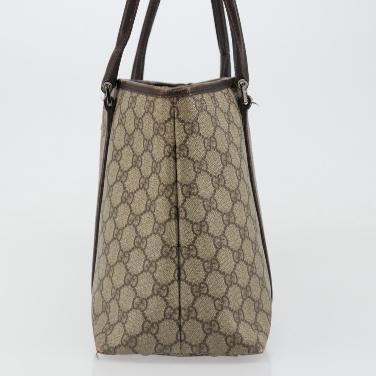 GUCCI GG Supreme Tote Bag PVC Beige Silver 114595 Auth 187099