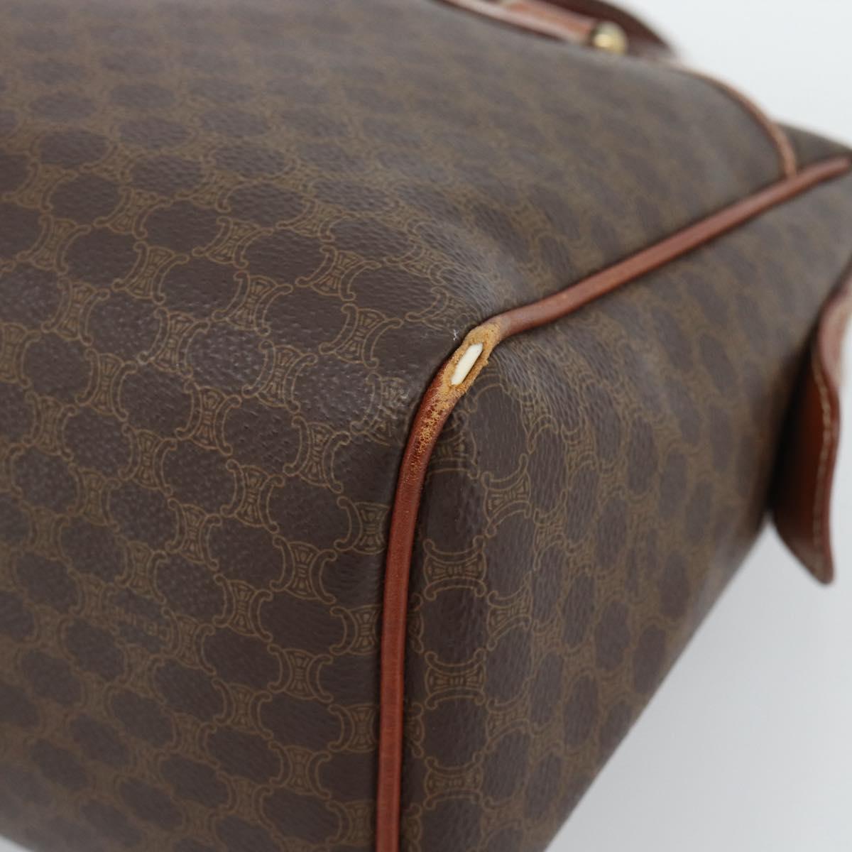 CELINE Macadam Canvas Hand Bag PVC Leather Brown Gold Auth 187100