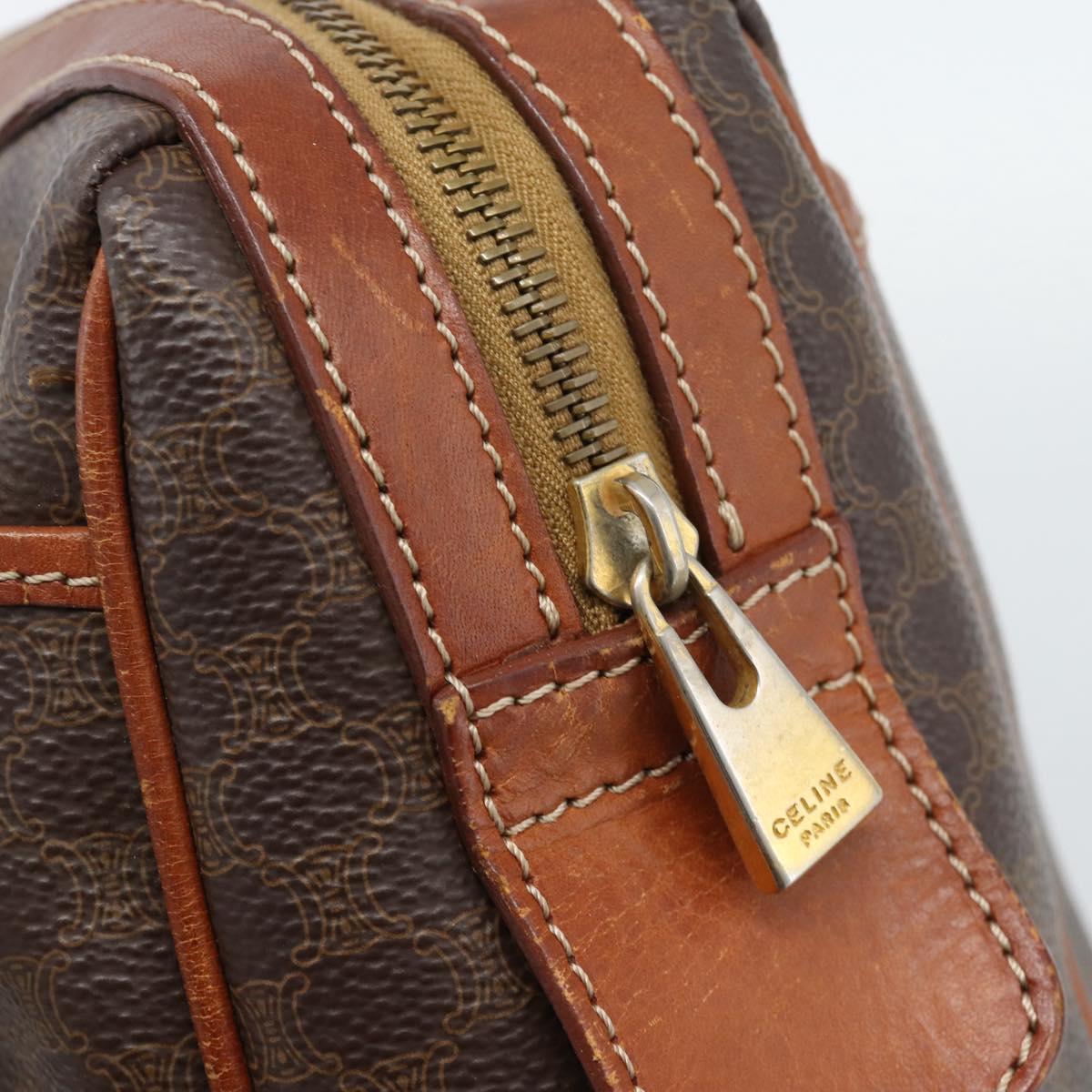 CELINE Macadam Canvas Hand Bag PVC Leather Brown Gold Auth 187100