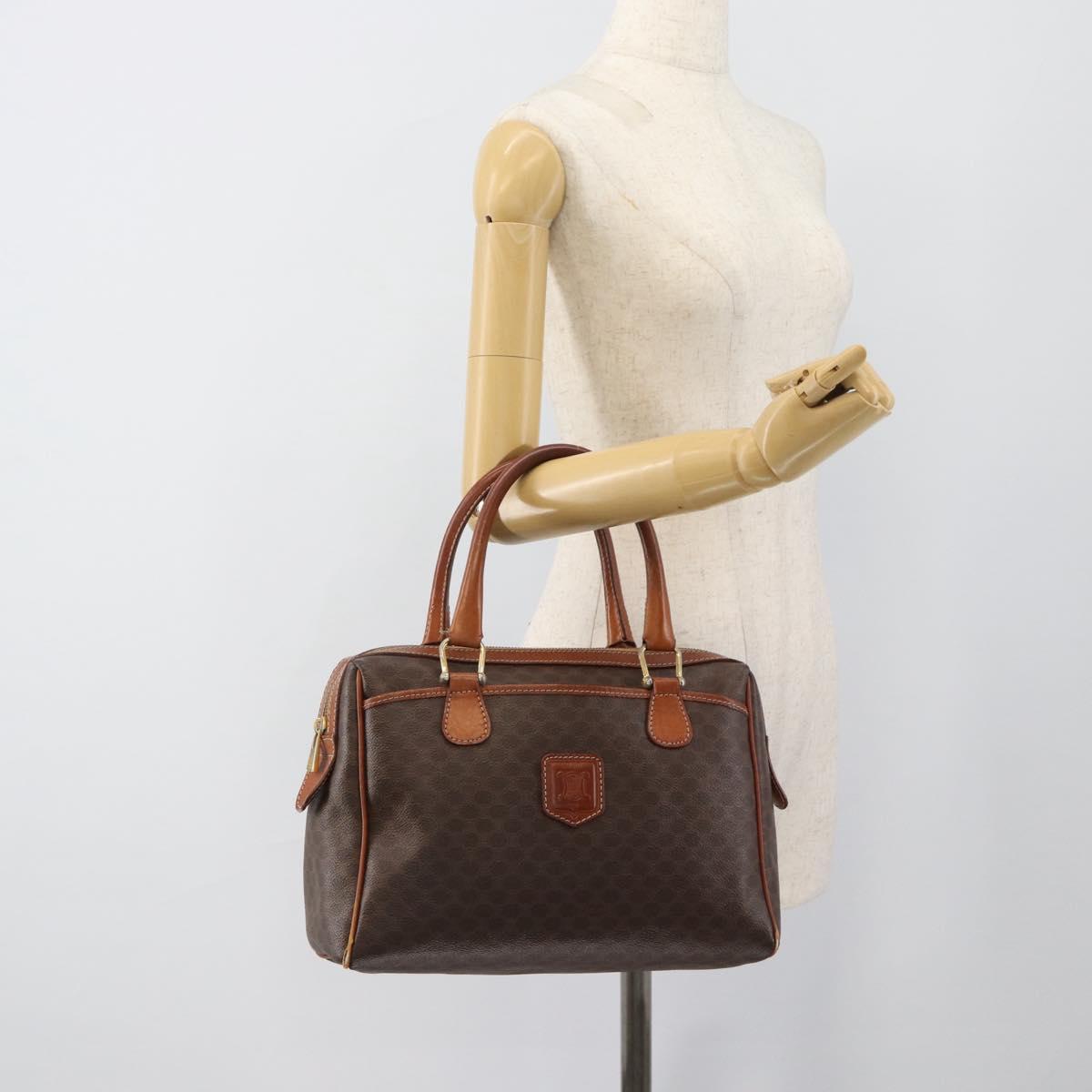 CELINE Macadam Canvas Hand Bag PVC Leather Brown Gold Auth 187100