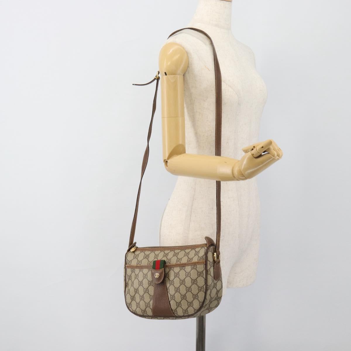 GUCCI GG Supreme Web Sherry Line Bag PVC Beige Gold 001 123 6177 Auth 187102
