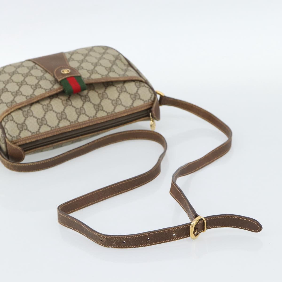 GUCCI GG Supreme Web Sherry Line Bag PVC Beige Gold 001 123 6177 Auth 187102