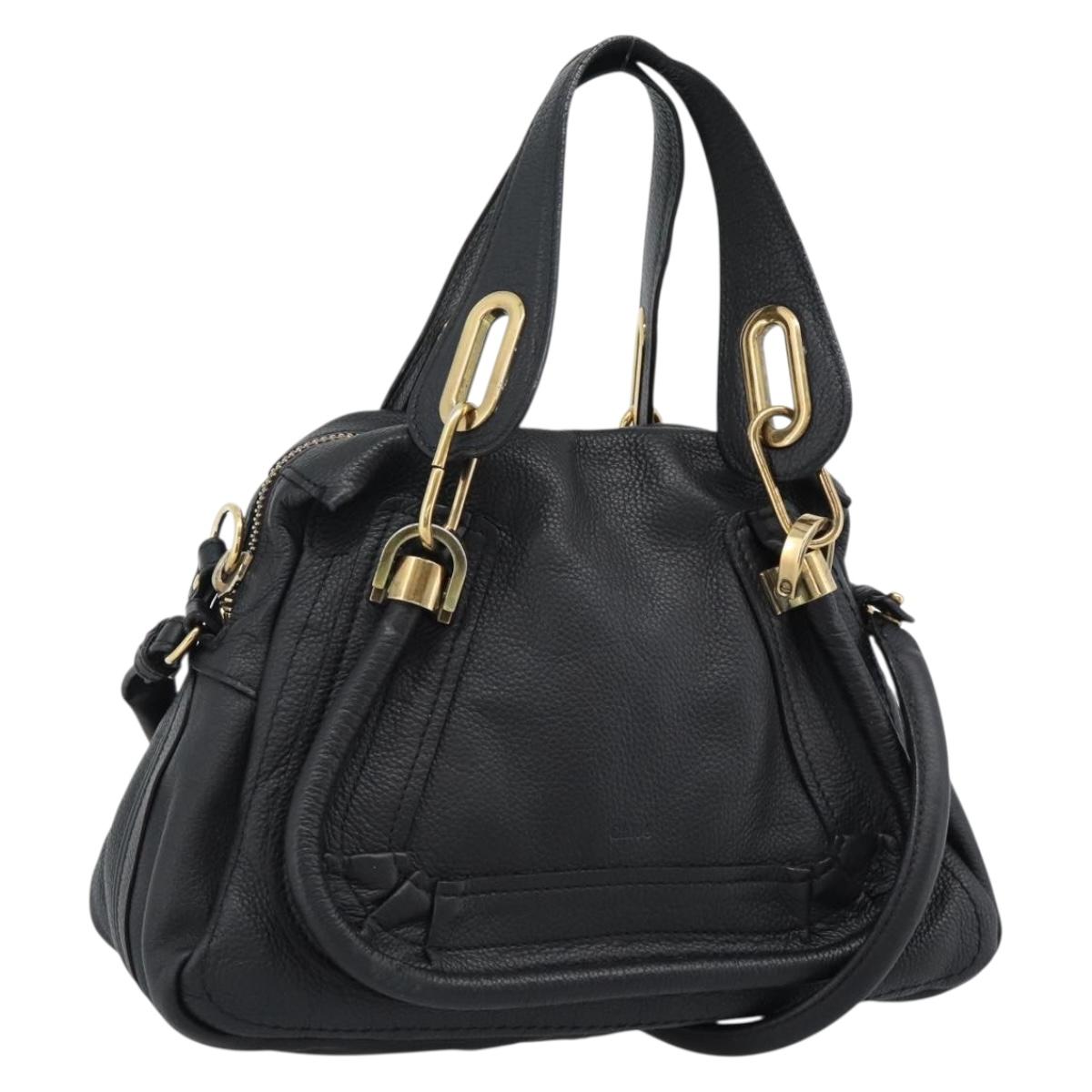 Chloe Paraty Hand Bag Leather 2way Black Gold Auth 187112A