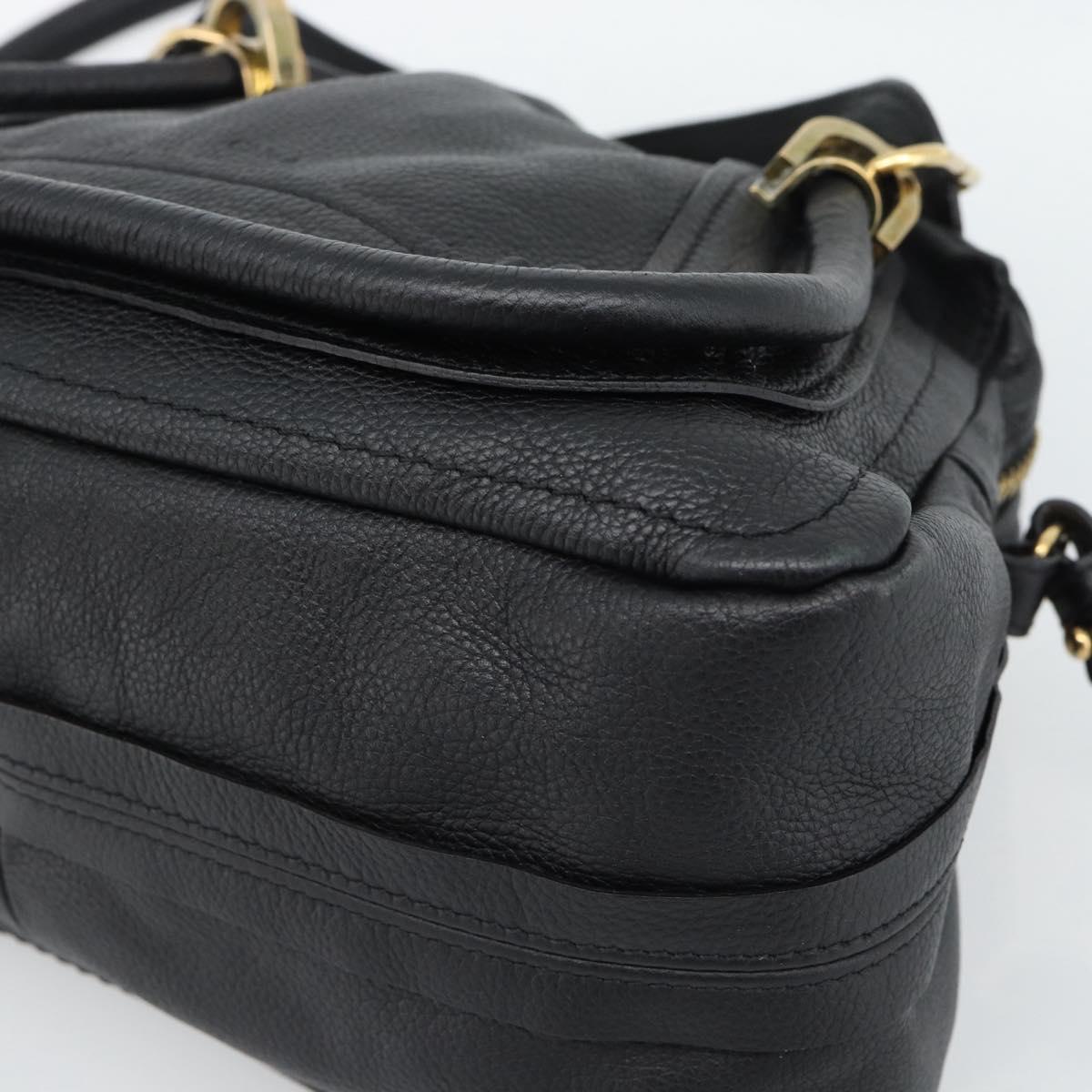 Chloe Paraty Hand Bag Leather 2way Black Gold Auth 187112A
