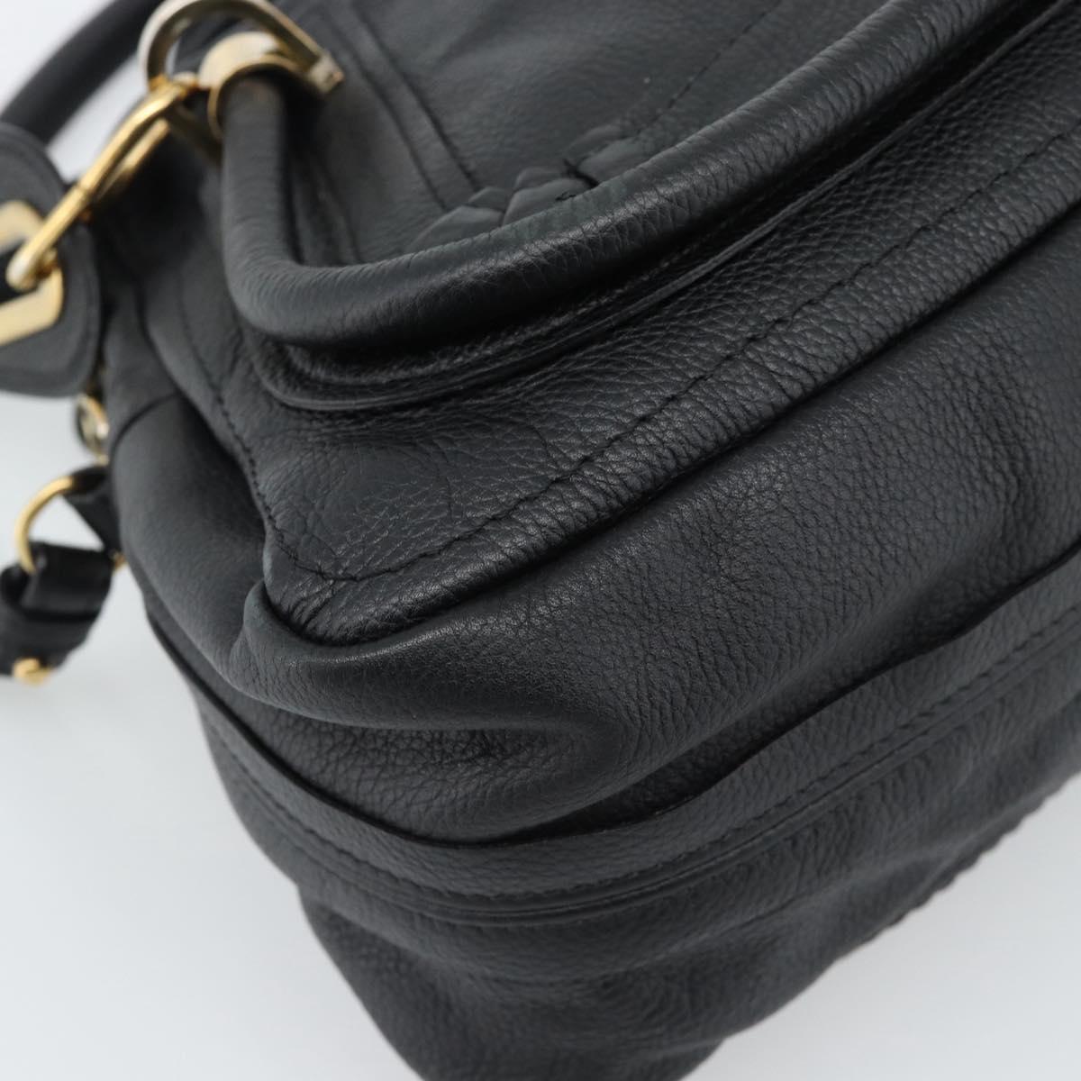 Chloe Paraty Hand Bag Leather 2way Black Gold Auth 187112A