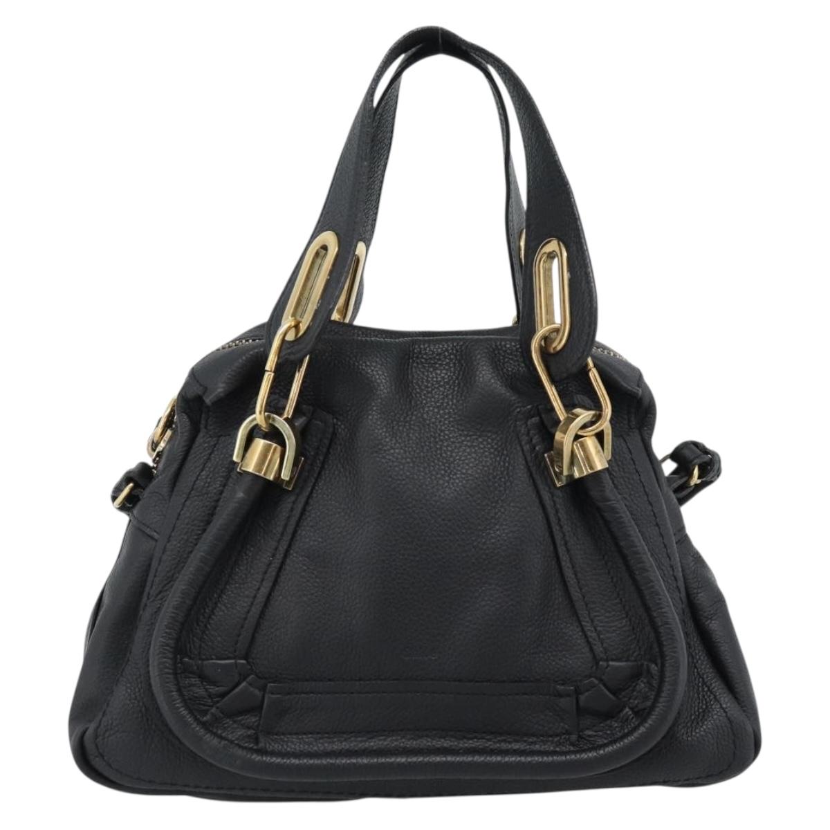 Chloe Paraty Hand Bag Leather 2way Black Gold Auth 187112A