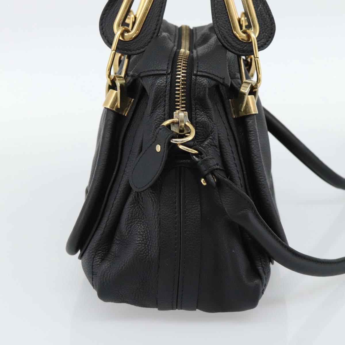 Chloe Paraty Hand Bag Leather 2way Black Gold Auth 187112A