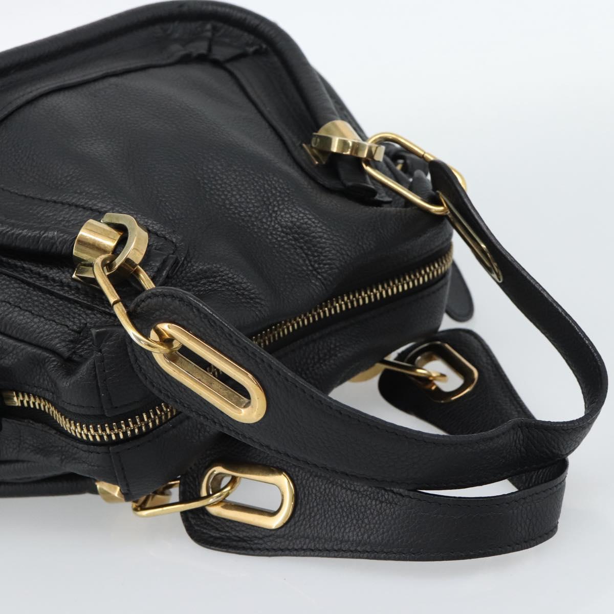 Chloe Paraty Hand Bag Leather 2way Black Gold Auth 187112A