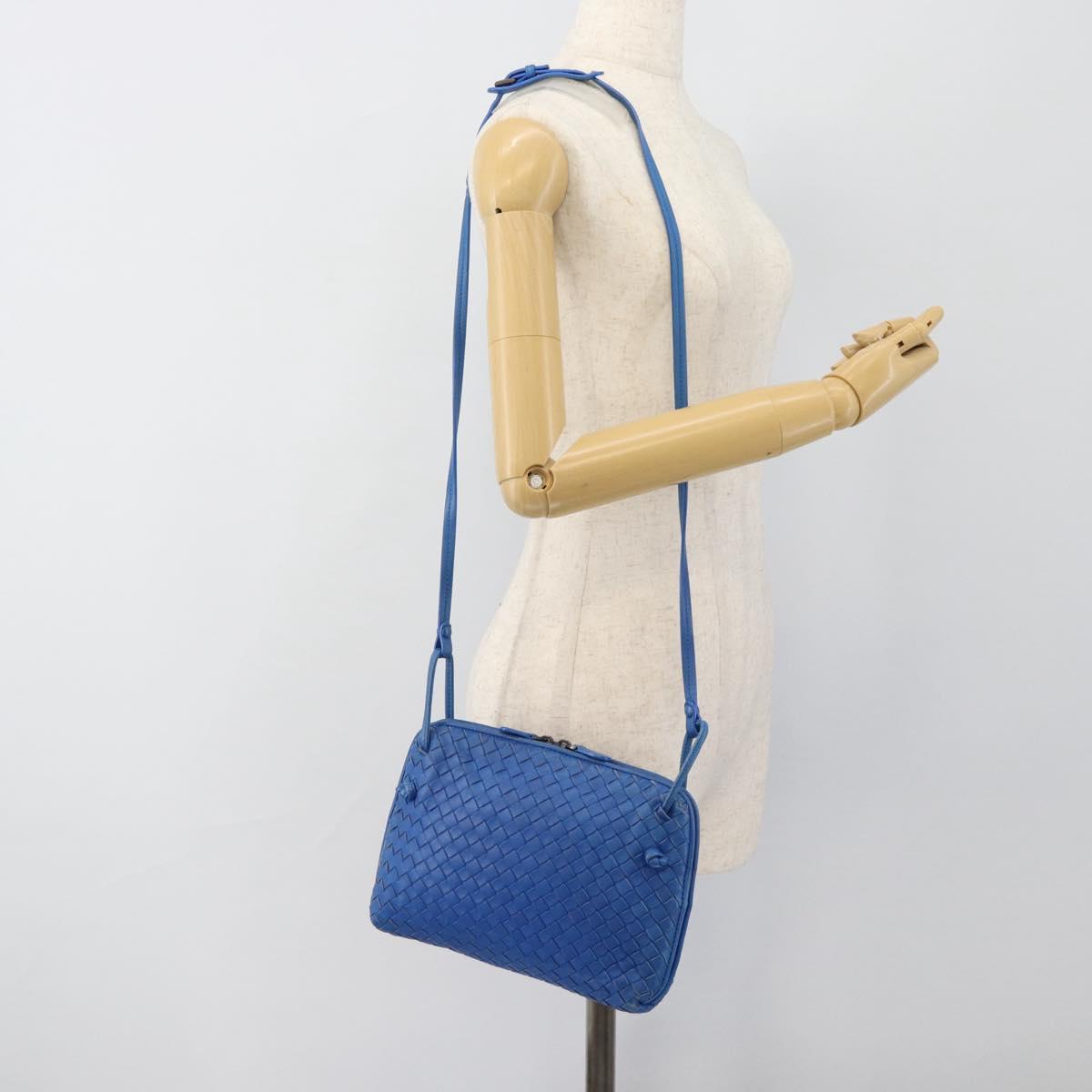 BOTTEGA VENETA INTRECCIATO Shoulder Bag Leather Blue Auth 187113