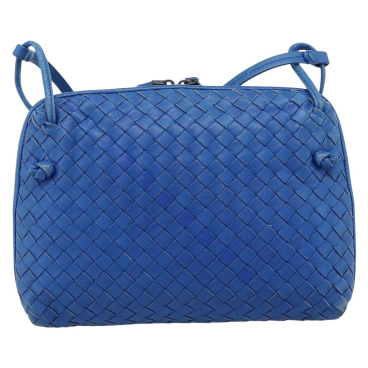 BOTTEGA VENETA INTRECCIATO Shoulder Bag Leather Blue Auth 187113