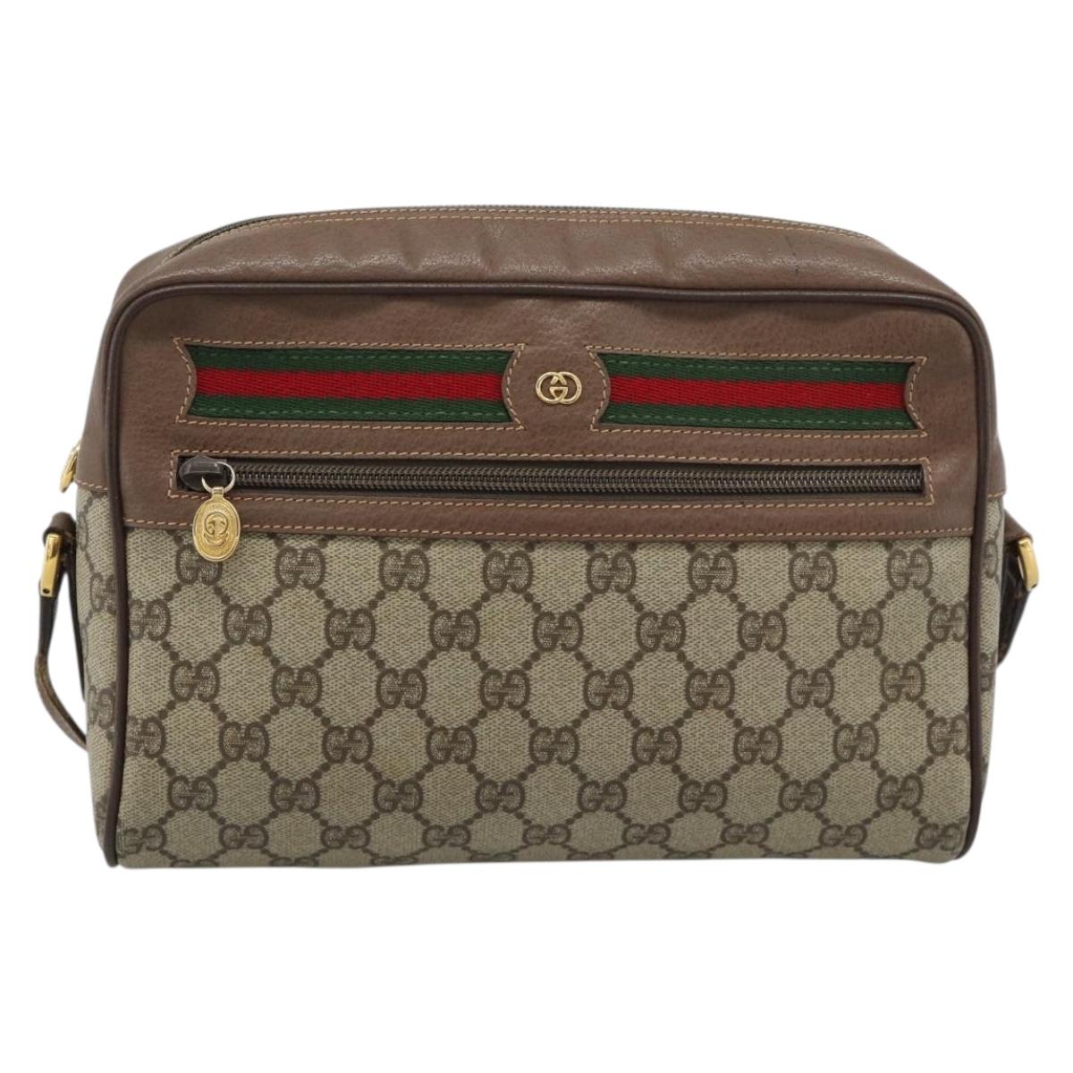 GUCCI GG Supreme Web Sherry Line Bag PVC Beige Gold 001 113 6472 Auth 187114